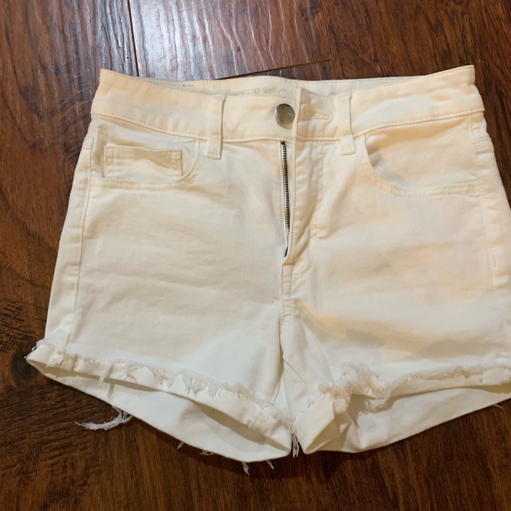 American eagle high waisted white denim shorts